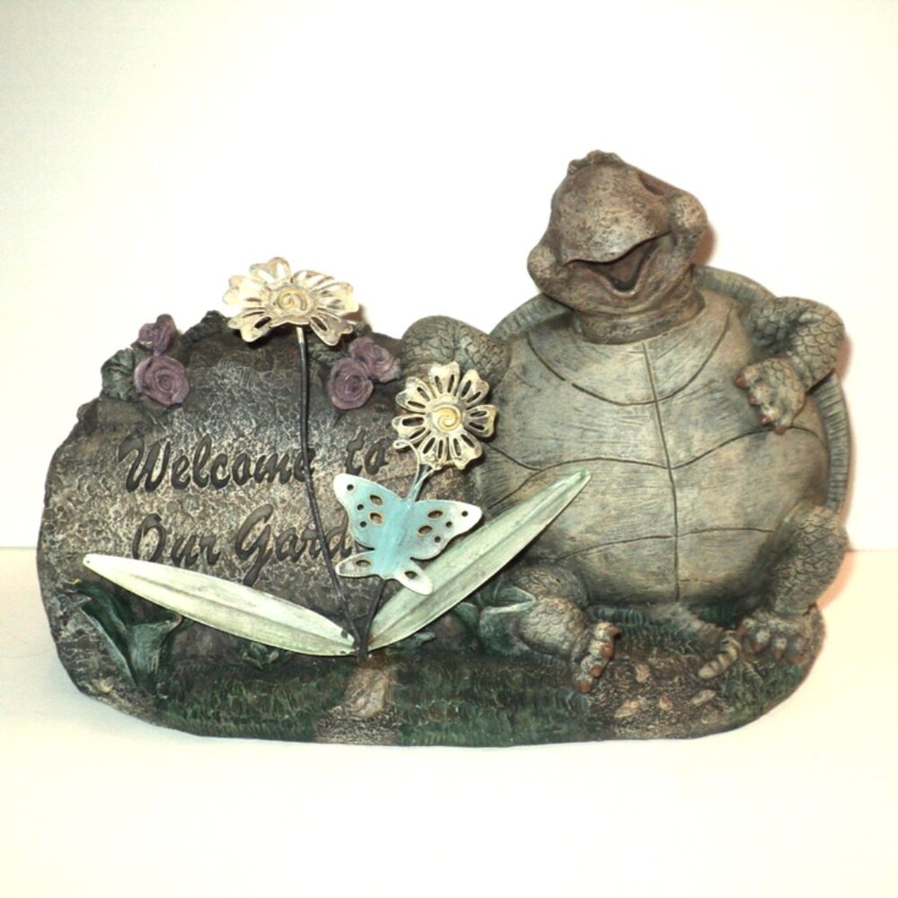 Welcome to Our Garden Resin Statue w/ Turtle and Flowers 10 1/4" x 7" High Decor